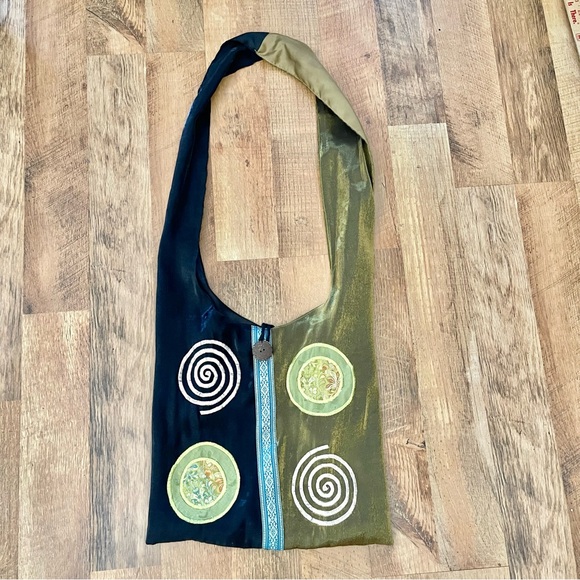 Vintage Handbags - Indonesian Embroidered and Appliquéd Two-Tone Earthy Spiral Design Women's Bag